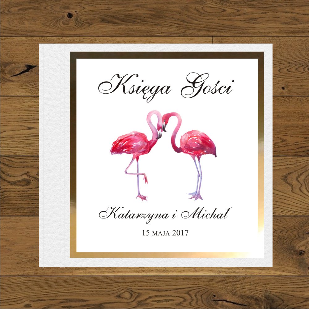 Księgi Gości - twarda oprawa - Księga gosci weselnych z flamingami. Flamingi