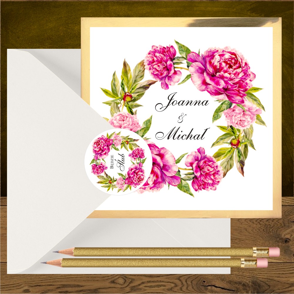 glamour - Zaproszenia ślubne piwonie ciemny róż