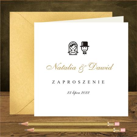 Zaproszenia ślubne z humorem śmieszne z Parą Młodą. Wedding złote